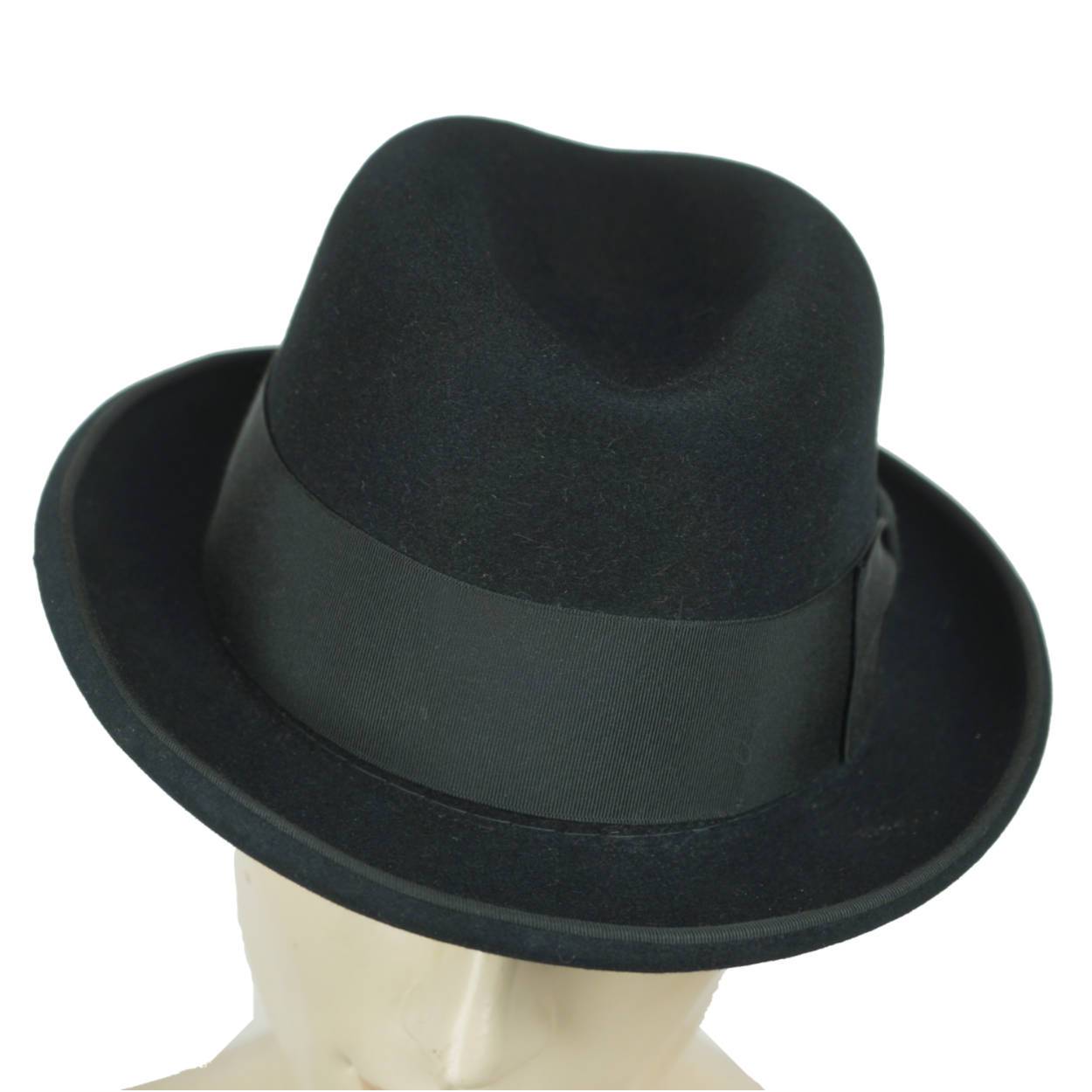 Vintage Churchill Homburg Black Fedora Hat Hutton Model Resistol Mens Sz 7 1/2 - Poppy's Vintage Clothing