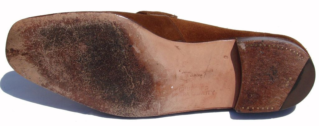 Vintage 1970s Church’s Brown Suede Shoes - Loafers Brass Studded - Mens Size 9 B/C - Poppy's Vintage Clothing