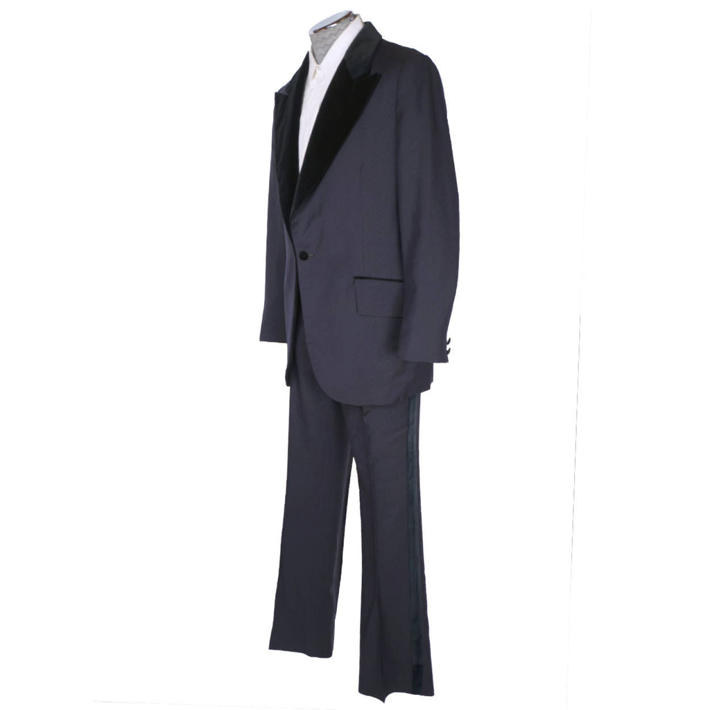 Vintage 1972 Mens Mohair Wool Tuxedo Suit Navy Blue Classy Formal Wear Size 42 - Poppy's Vintage Clothing