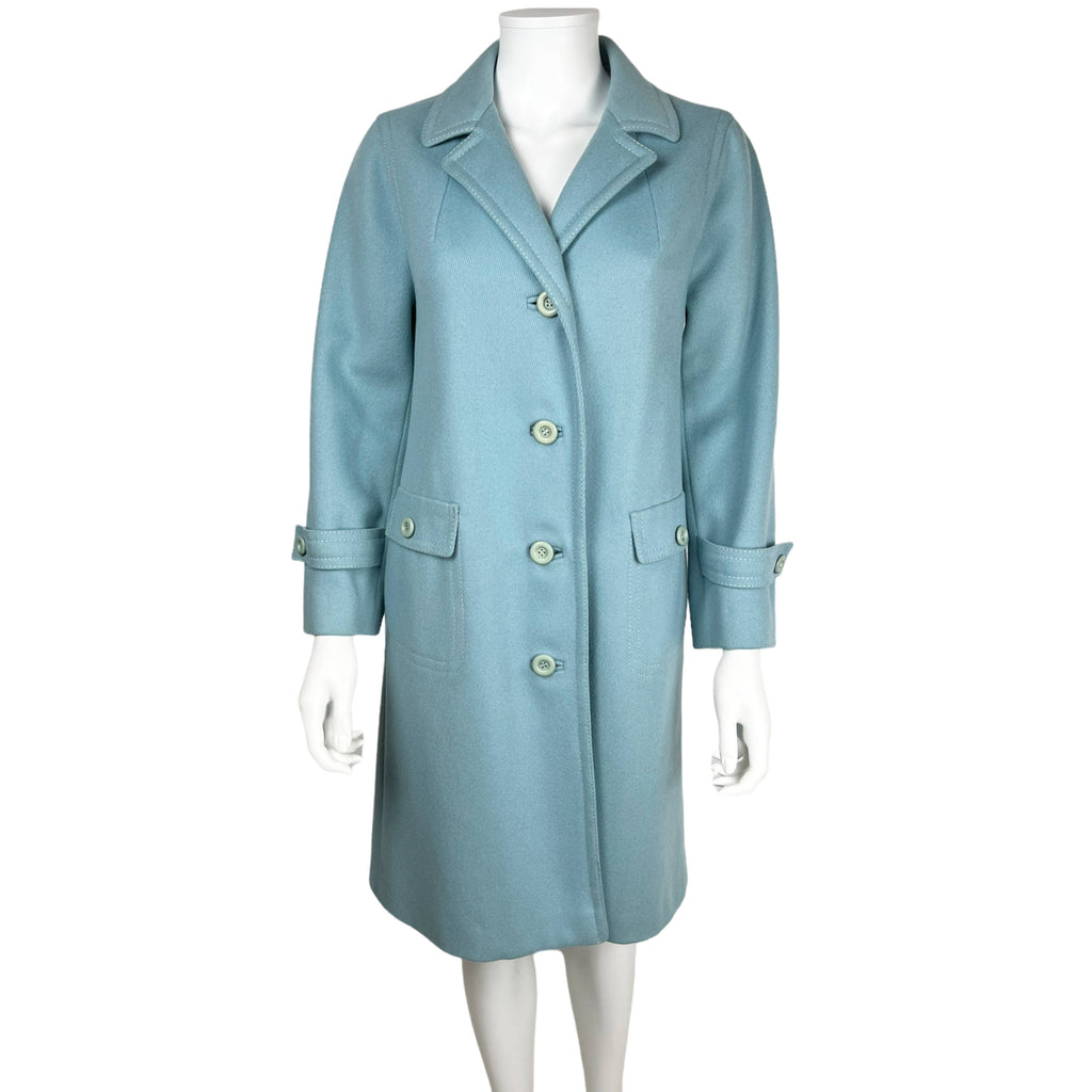 Vintage 1970s Blue Wool Coat Made in France Ladies M