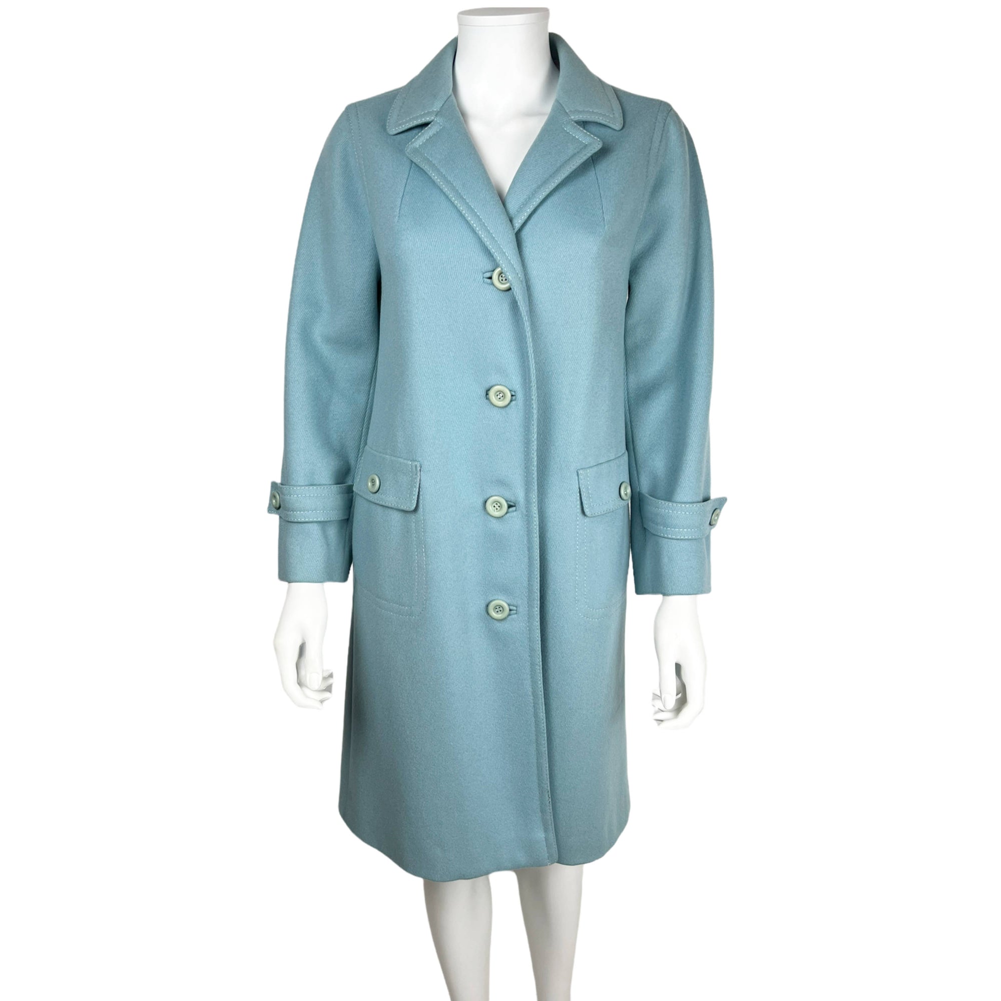 Vintage 1970s Blue Wool Coat Made in France Ladies M
