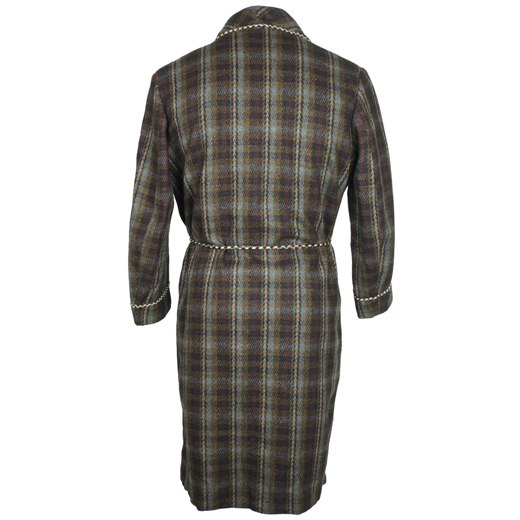 Vintage 60s Plaid Wool Dressing Gown Lounging Robe Mens S - Poppy's Vintage Clothing