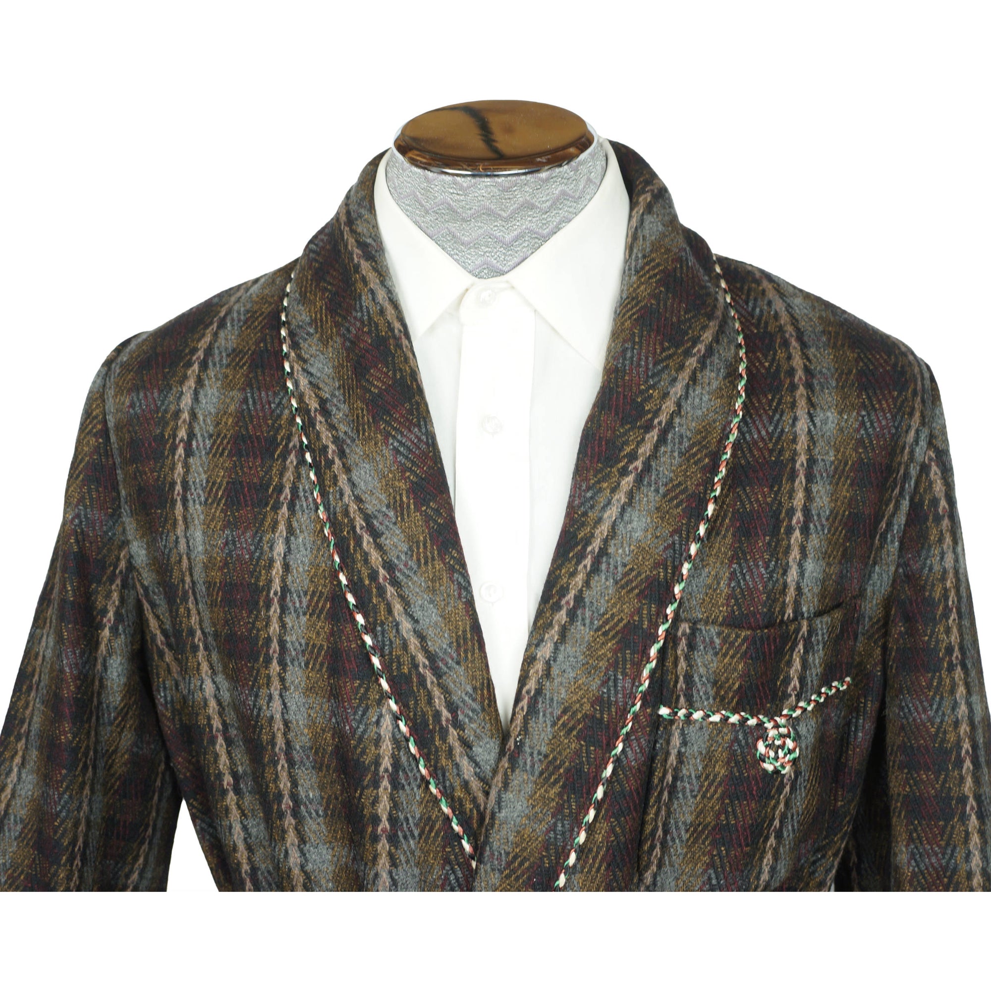 Vintage 60s Plaid Wool Dressing Gown Lounging Robe Mens S - Poppy's Vintage Clothing
