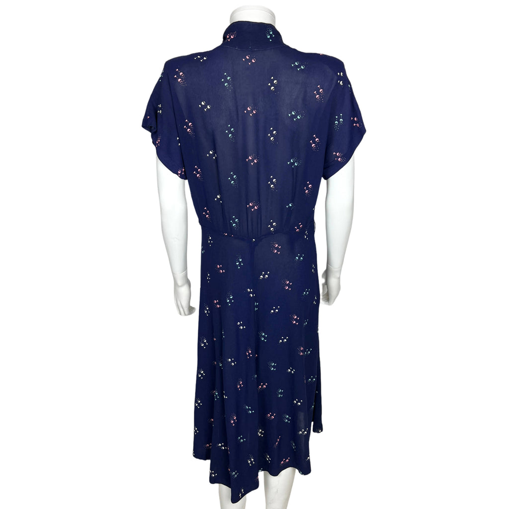Vintage 1940s Day Dress Cocktail Glass Novelty Print Sz M L