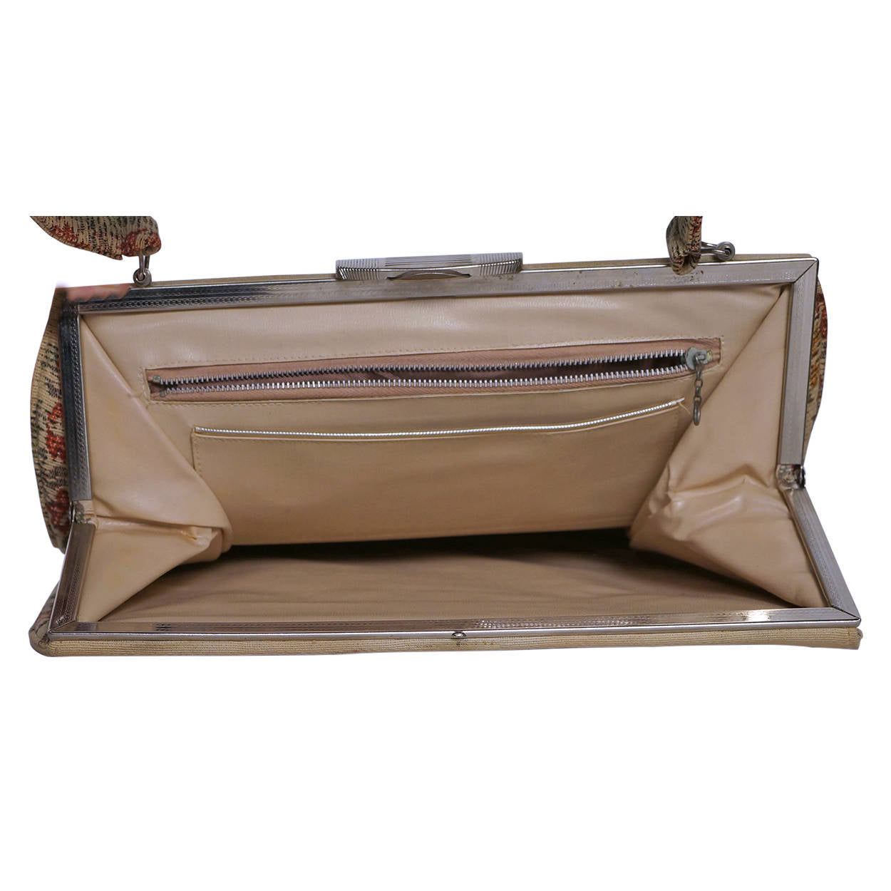 Vintage 1950s Tapestry Handbag Purse Colonial Courting Couple Scene - Poppy's Vintage Clothing