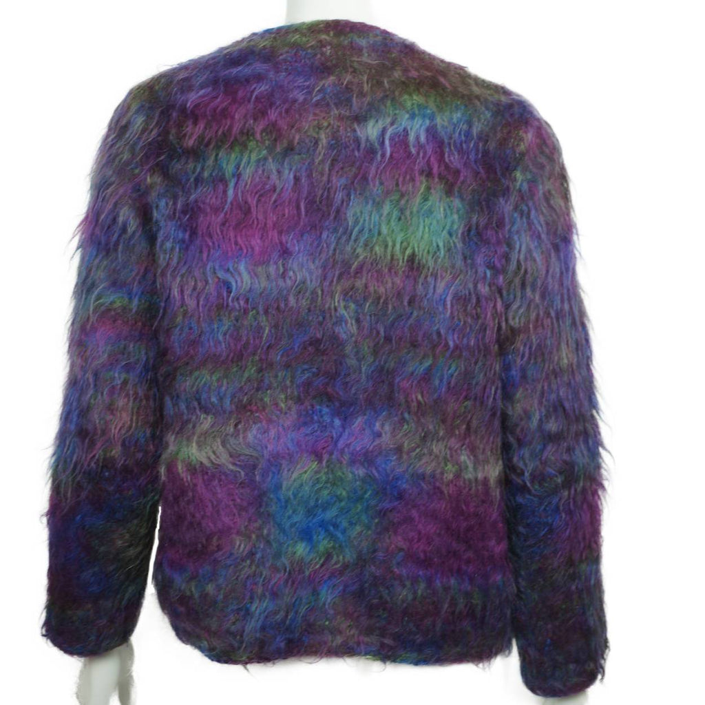 Vintage Mohair Sweater Purple Blue and Green Ladies Cardigan 1960s Size L - Poppy's Vintage Clothing