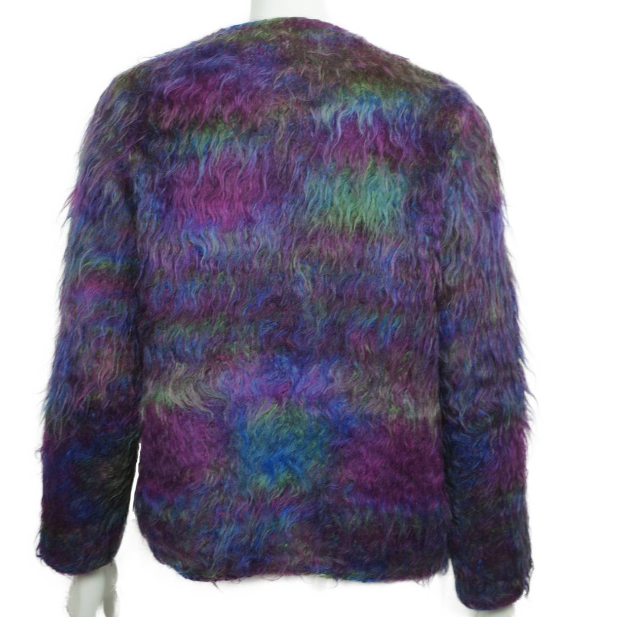 Vintage Mohair Sweater Purple Blue and Green Ladies Cardigan 1960s Size L - Poppy's Vintage Clothing