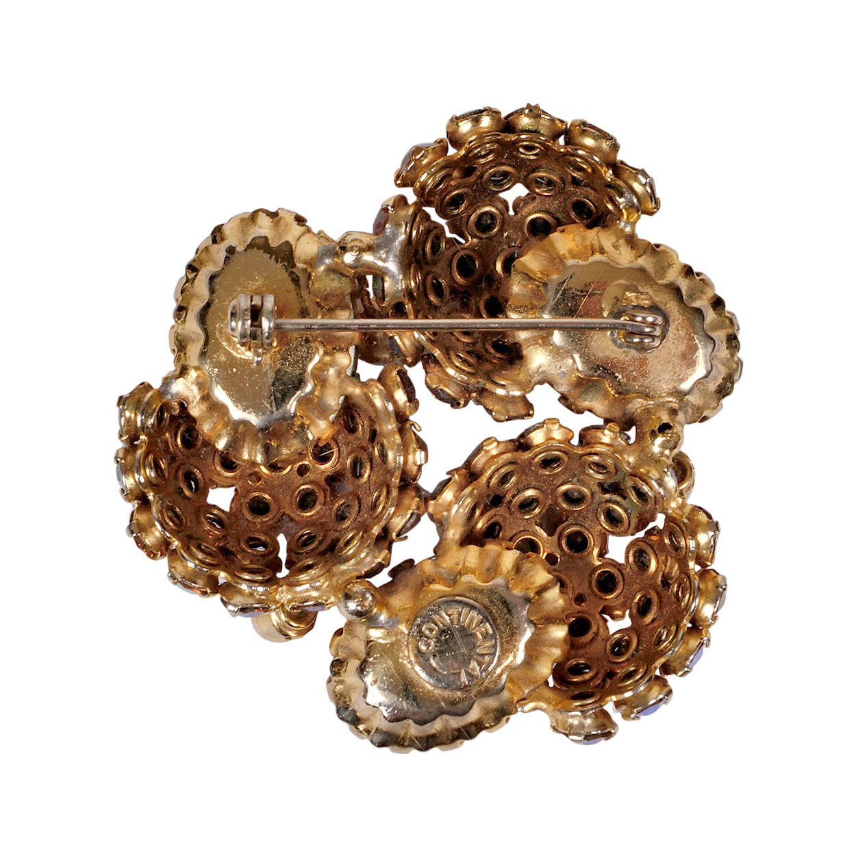 Vintage Continental AB Rhinestone Brooch w Iridescent Cabuchons 1950s - Poppy's Vintage Clothing