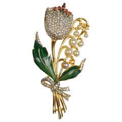 Vintage 1940s Rhinestone Trembler Flower Brooch Unsigned Coro Model - Poppy's Vintage Clothing