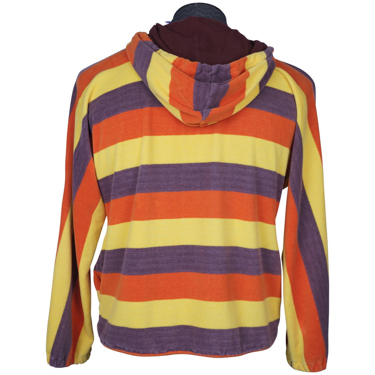 Vintage Hoodie Striped Velour 70s Size M - Poppy's Vintage Clothing