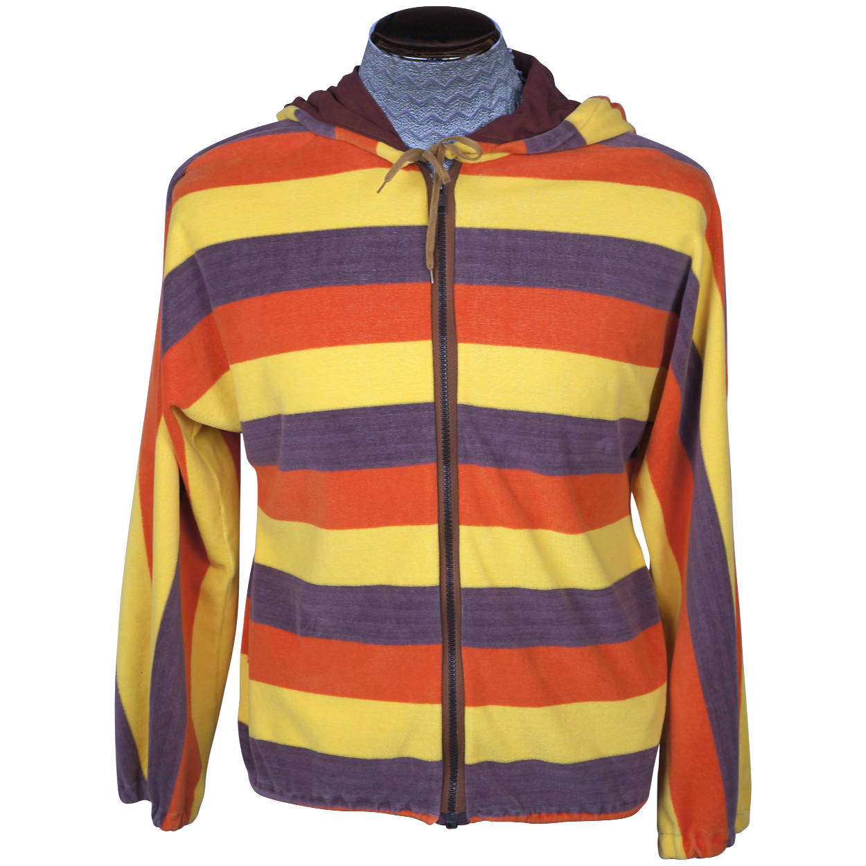 Vintage Hoodie Striped Velour 70s Size M - Poppy's Vintage Clothing