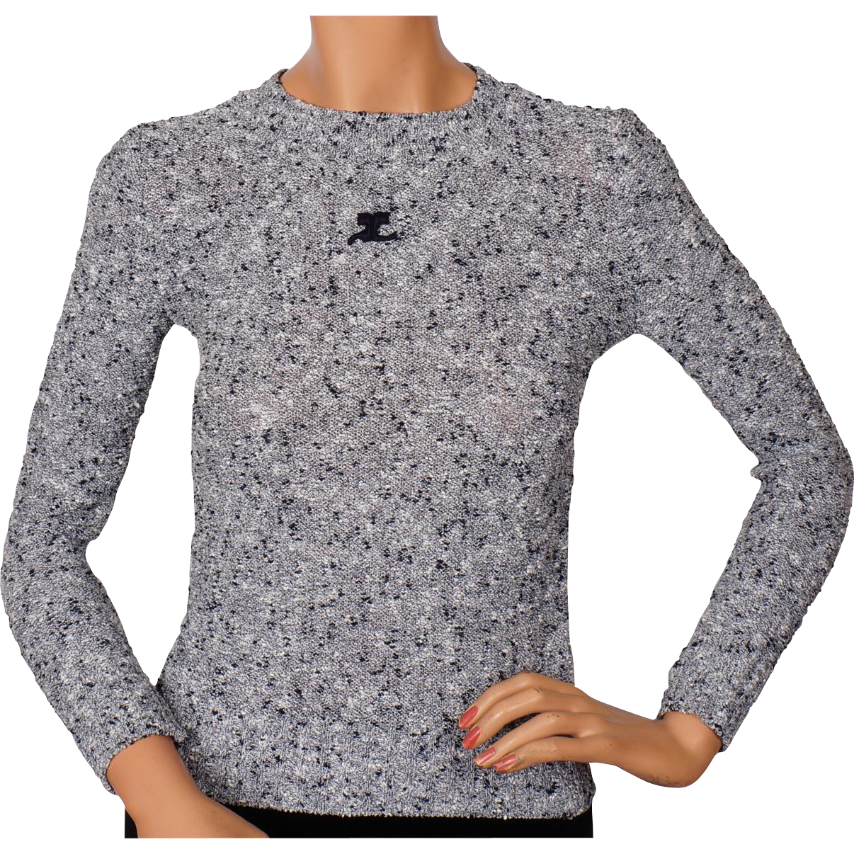 Vintage 1970s Courreges Logo Sweater - Flecked Knit  - Ladies Size S - Poppy's Vintage Clothing