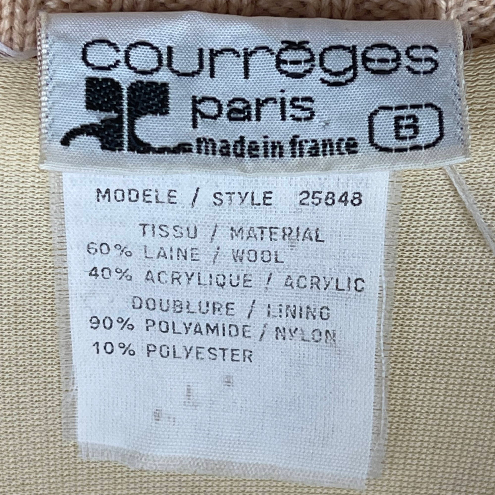 Vintage 1980s Courreges Sweater Jacket Made in France Beige