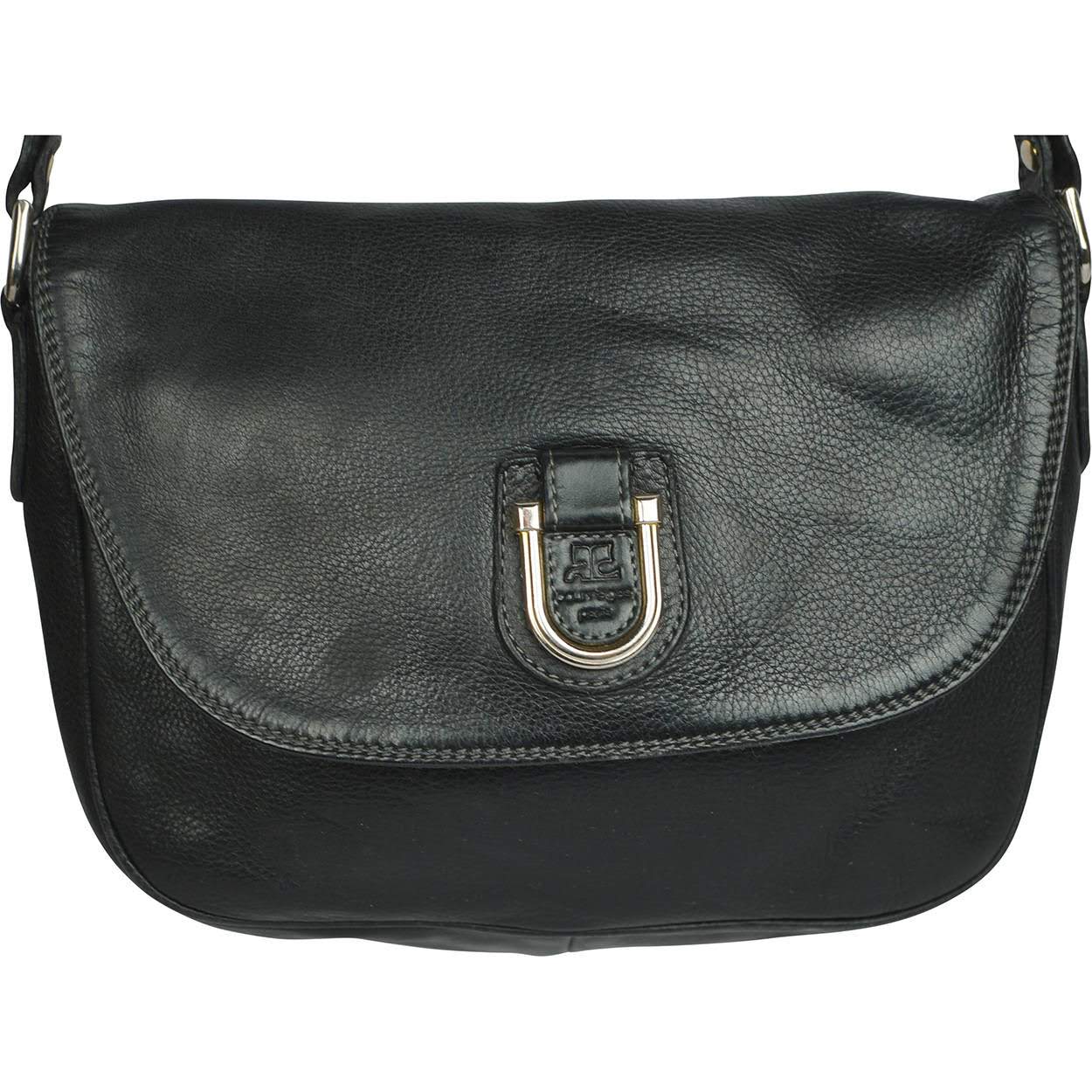 Boss Leather Reporter Bag with Embossed Logo, Black Night