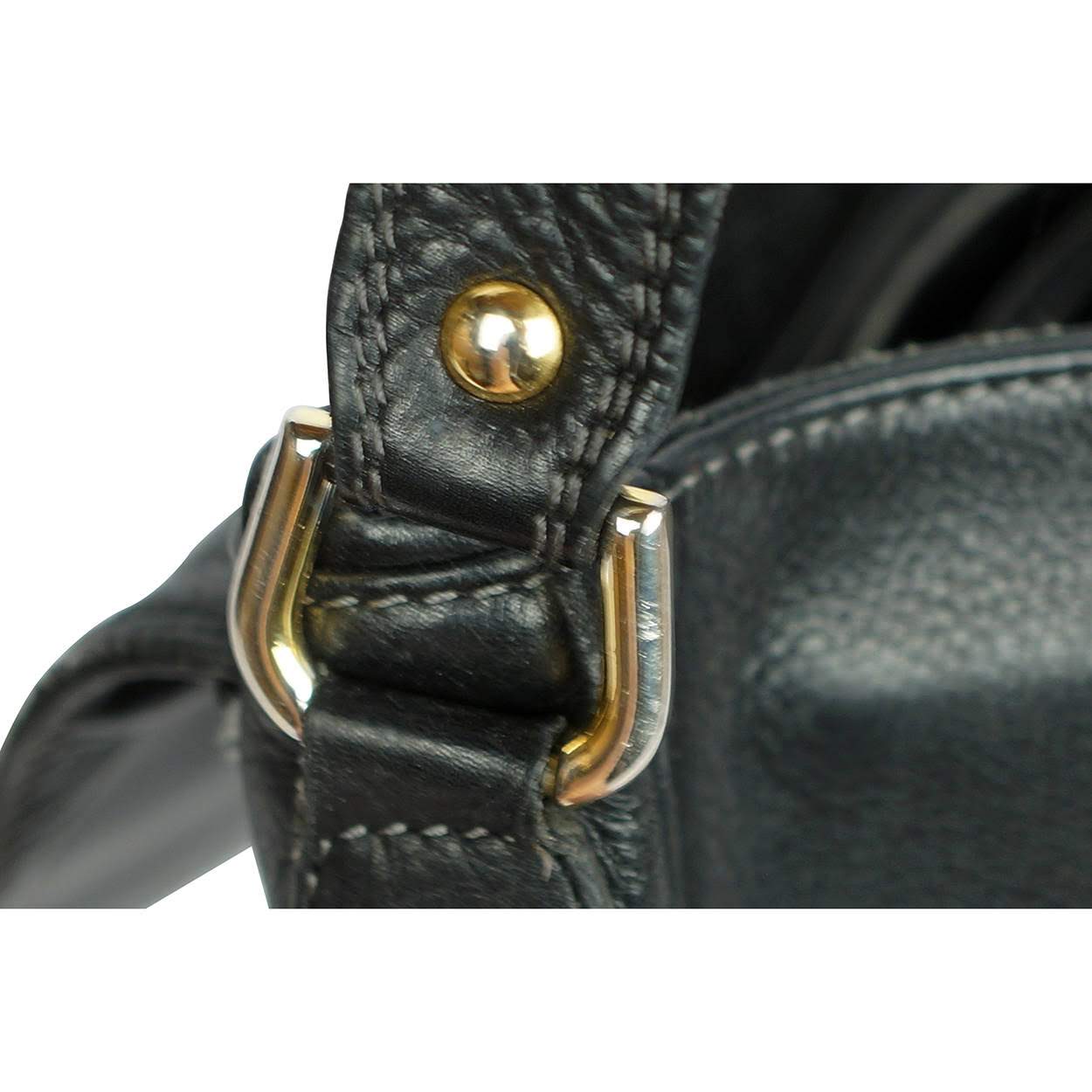 Vintage Courreges Black Leather Shoulder Bag 1980s - Poppy's Vintage Clothing