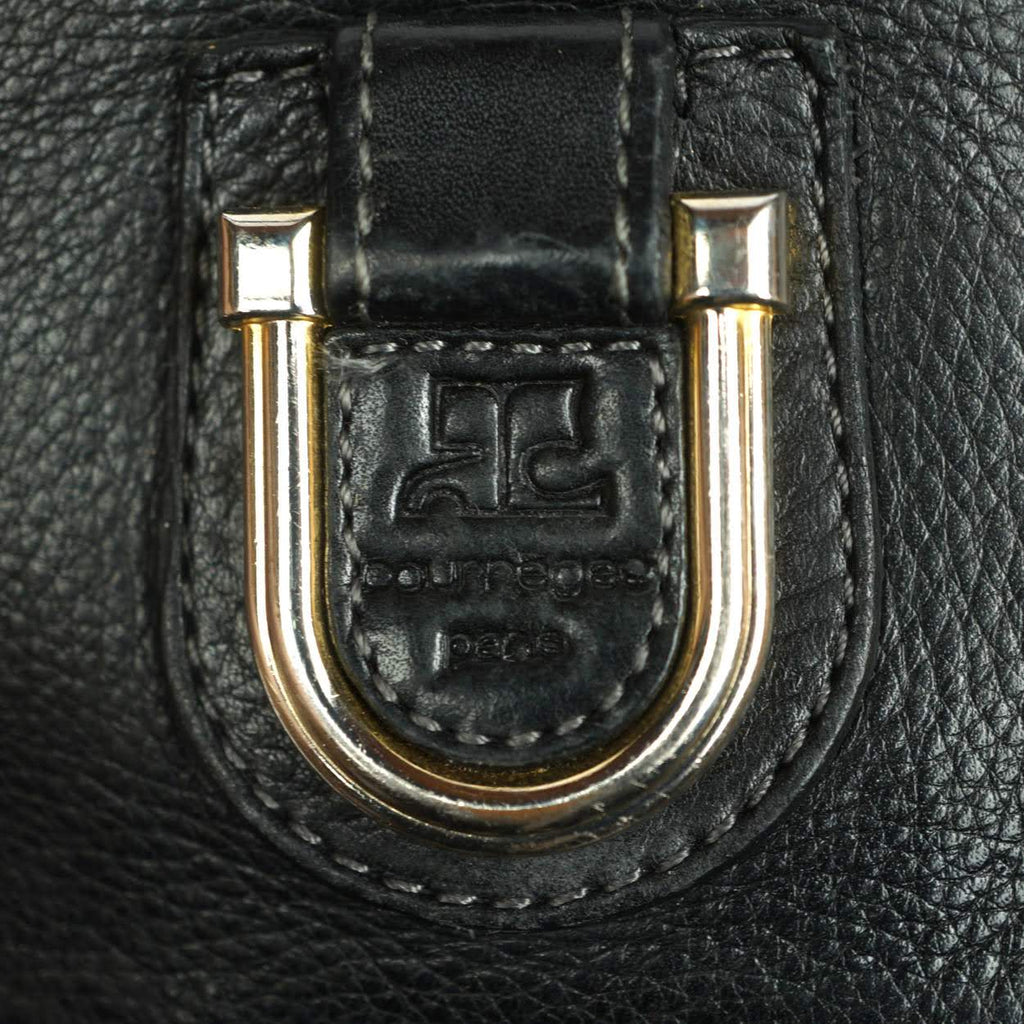 Vintage Courreges Black Leather Shoulder Bag 1980s - Poppy's Vintage Clothing