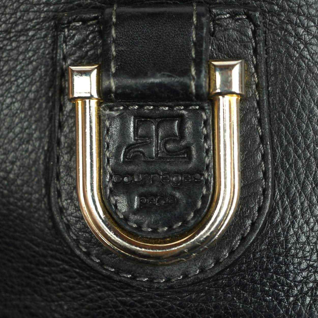 Vintage Courreges Black Leather Shoulder Bag 1980s - Poppy's Vintage Clothing