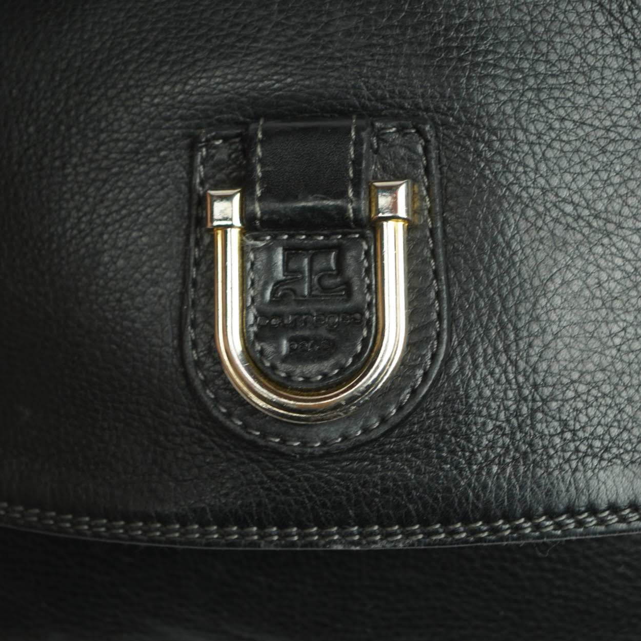 Vintage Courreges Black Leather Shoulder Bag 1980s - Poppy's Vintage Clothing