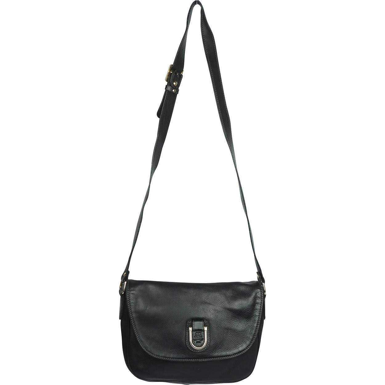 Vintage Courreges Black Leather Shoulder Bag 1980s - Poppy's Vintage Clothing