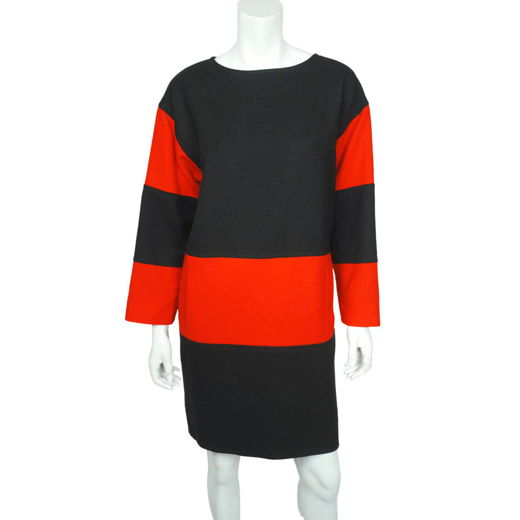 1980s Vintage Courreges Dress Red &amp; Black Colorblock Size 40 - Poppy's Vintage Clothing