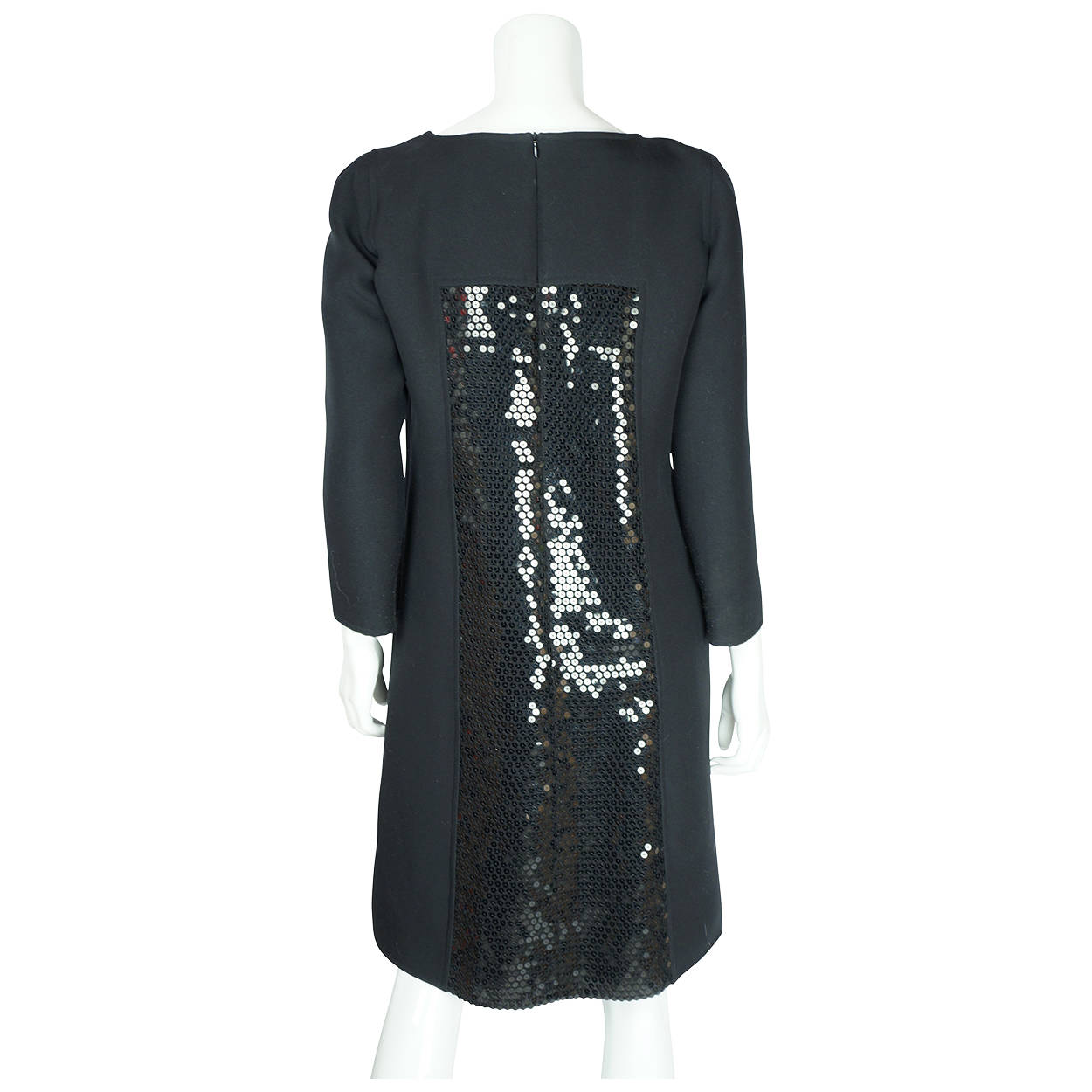 1980s Vintage Courreges Dress Sequinned Black Polyester 42 - Poppy's Vintage Clothing