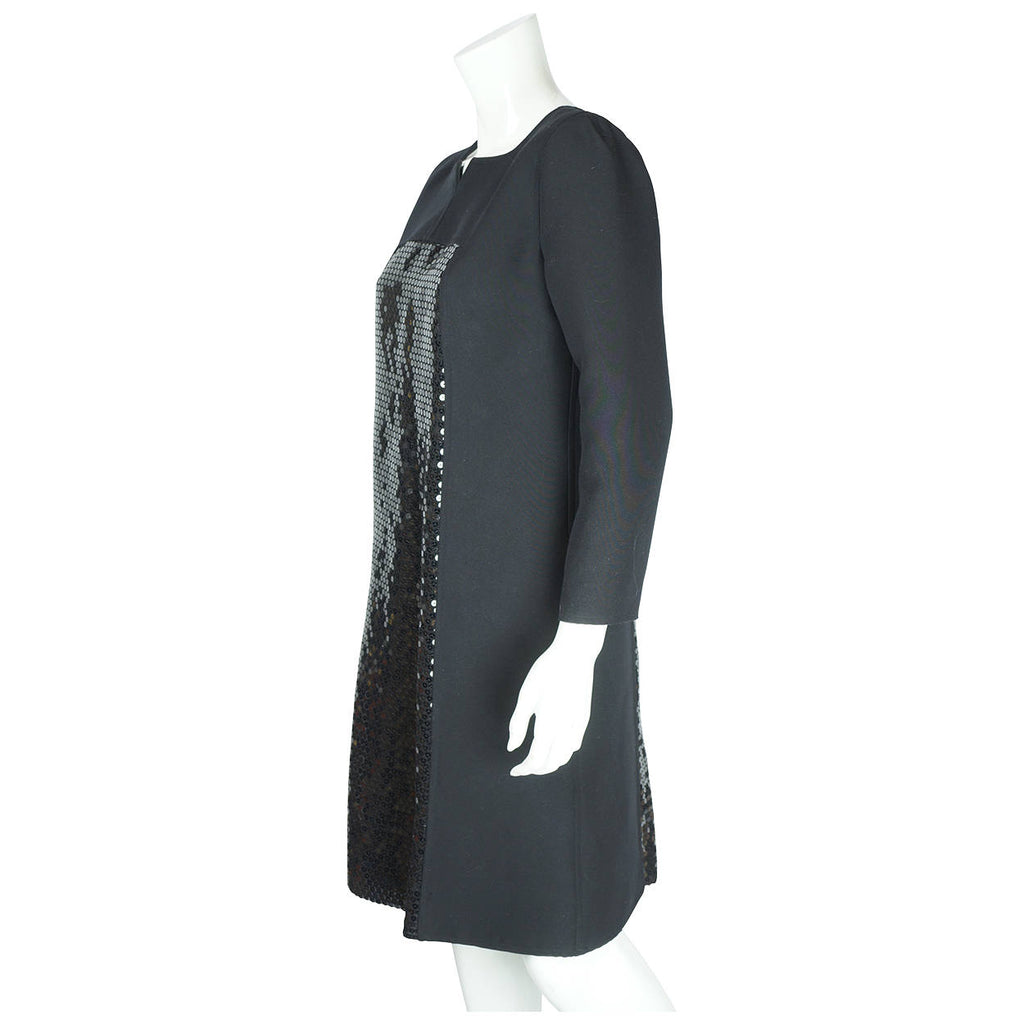 1980s Vintage Courreges Dress Sequinned Black Polyester 42 - Poppy's Vintage Clothing