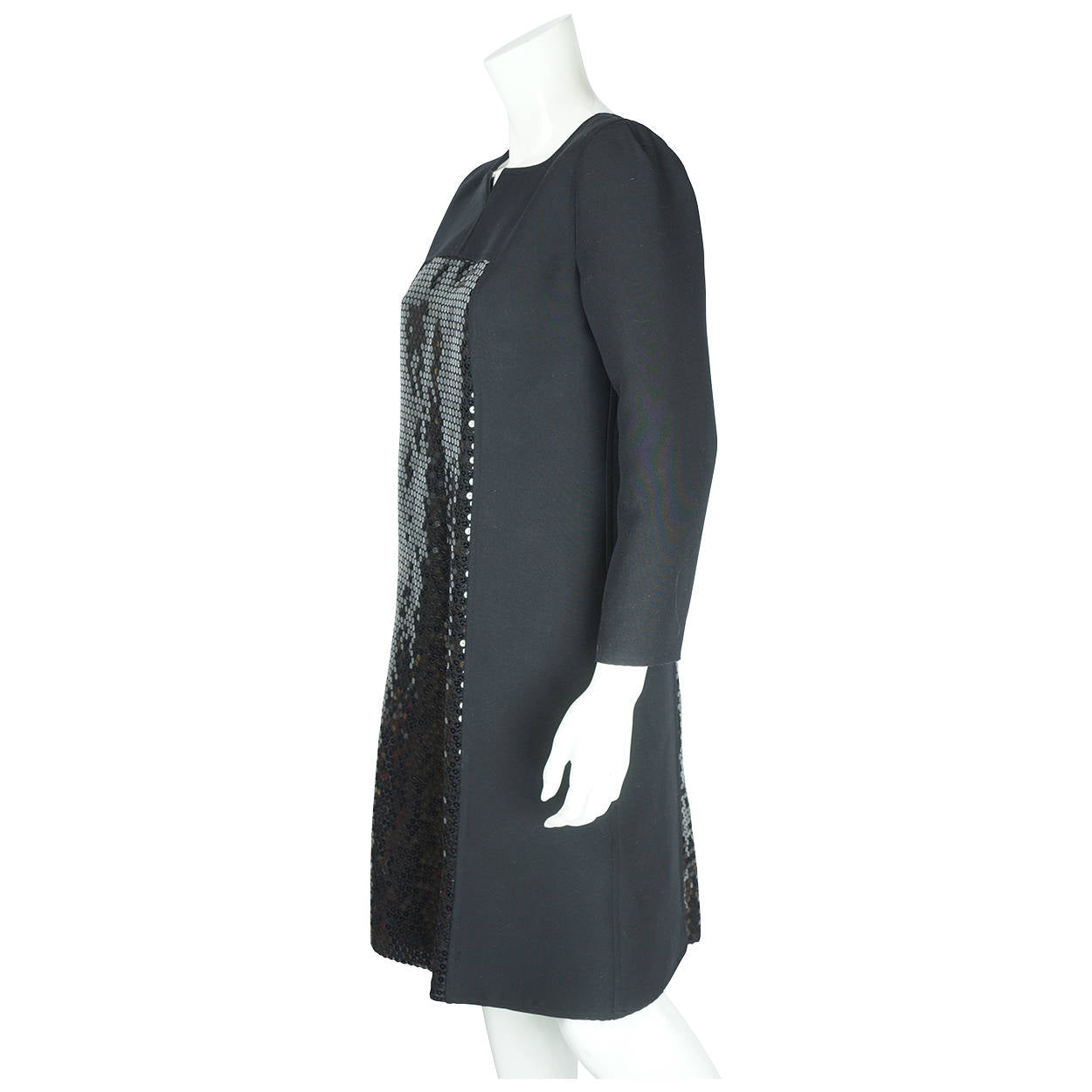1980s Vintage Courreges Dress Sequinned Black Polyester 42 - Poppy's Vintage Clothing