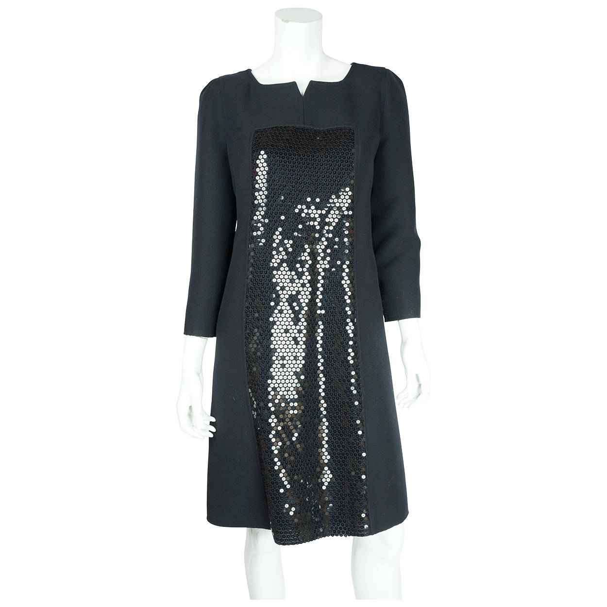 1980s Vintage Courreges Dress Sequinned Black Polyester 42 - Poppy's Vintage Clothing