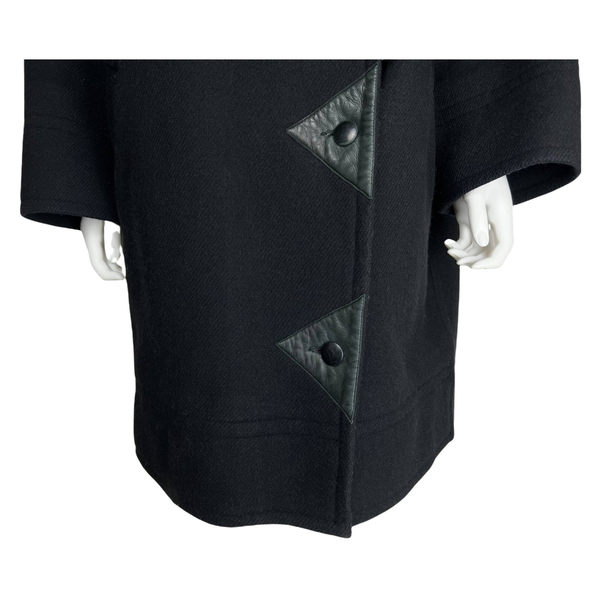 Vintage 1970s Courreges Coat Black Wool France Ladies Size L