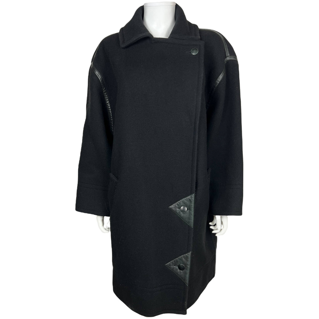 Vintage 1970s Courreges Coat Black Wool France Ladies Size L