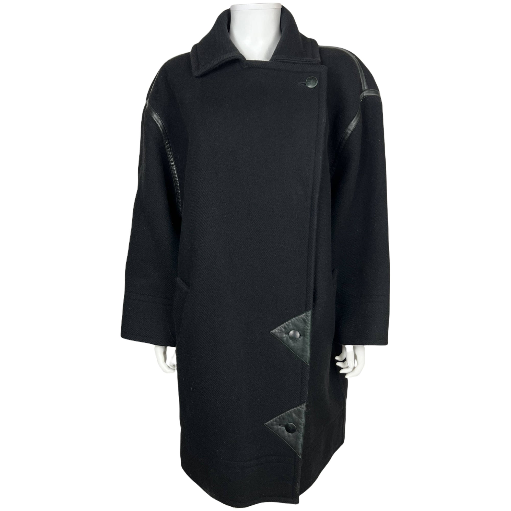 Vintage 1970s Courreges Coat Black Wool France Ladies Size L