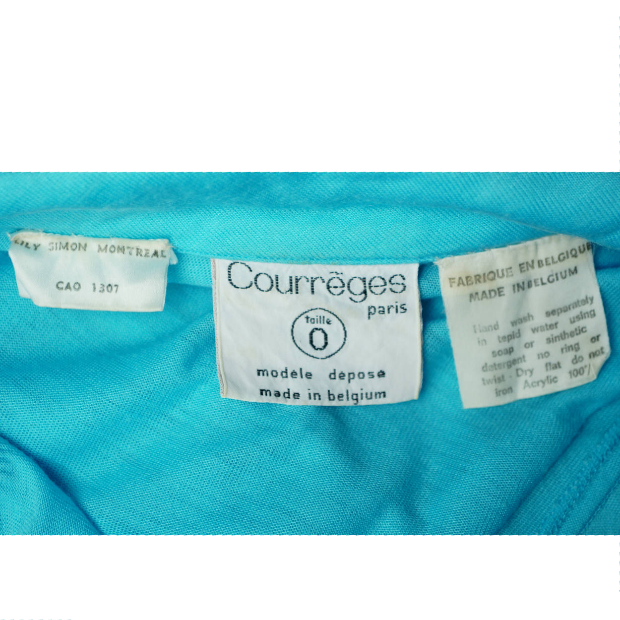 Vintage 1970s Courreges Paris Logo Top Blue Acrylic Knit Size S Made in Belgium - Poppy's Vintage Clothing