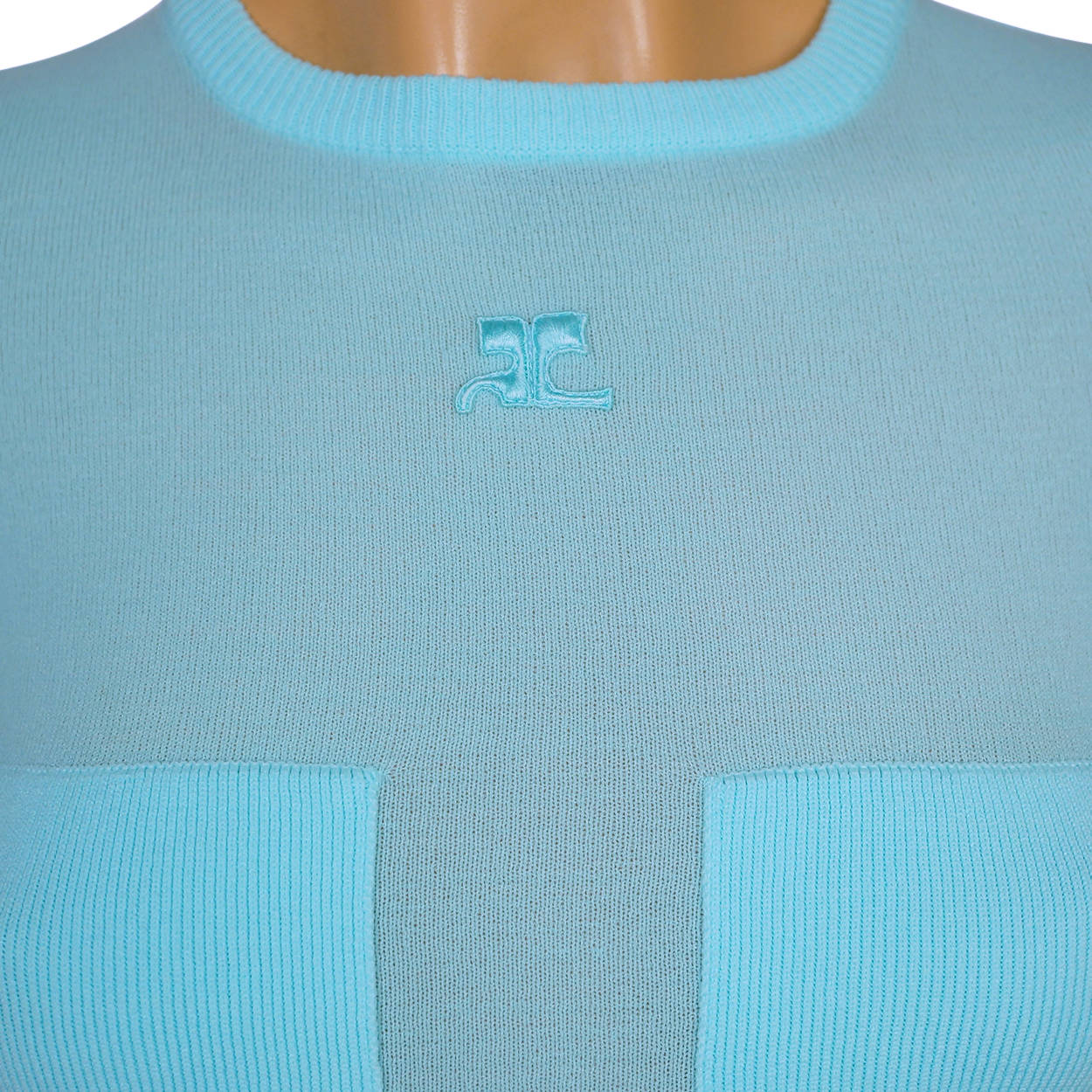 Vintage 1970s Courreges Paris Sheer Blue Top Logo T Shirt Size S - Poppy's Vintage Clothing