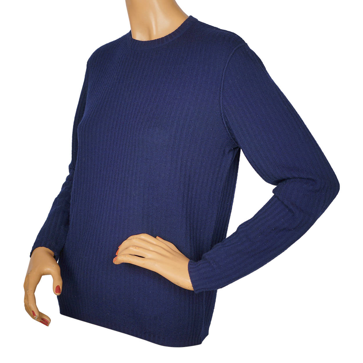 Vintage Courreges Blue Ribbed Knit Sweater 1970s Pullover Wool Blend Ladies M - Poppy's Vintage Clothing