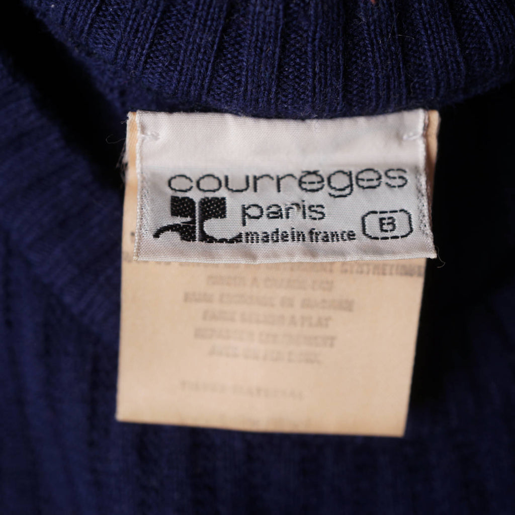 Vintage Courreges Blue Ribbed Knit Sweater 1970s Pullover Wool Blend Ladies M - Poppy's Vintage Clothing