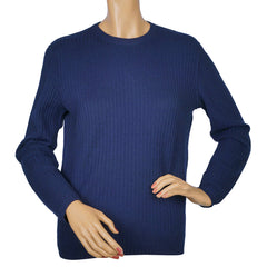 Vintage Courreges Blue Ribbed Knit Sweater 1970s Pullover Wool Blend Ladies M - Poppy's Vintage Clothing