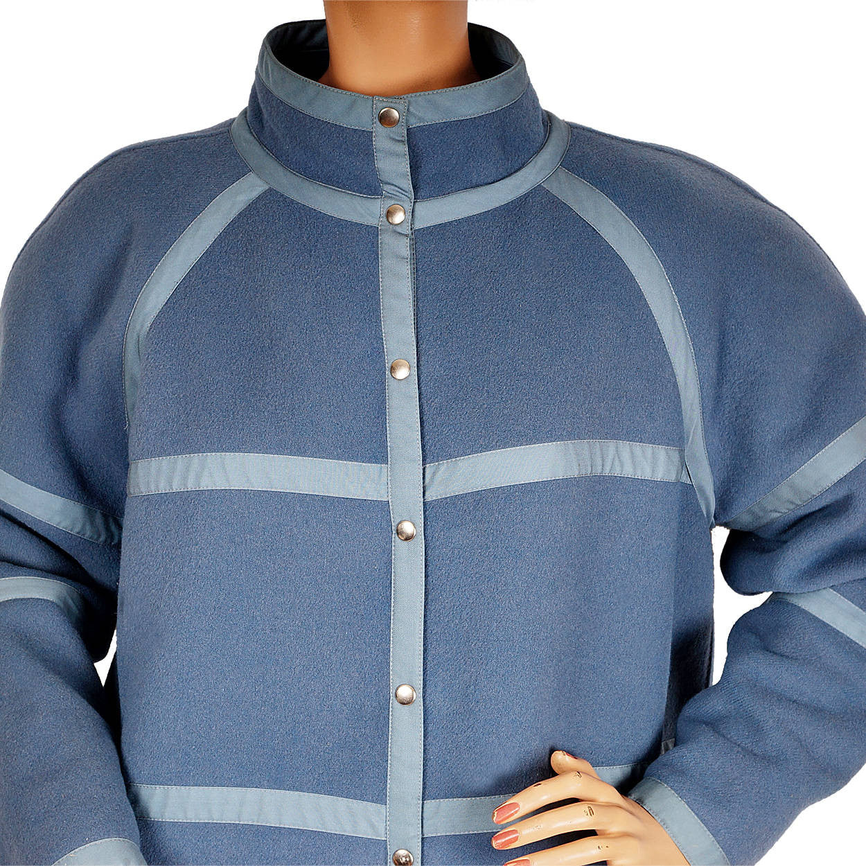 Vintage 1970s Courreges Paris Blue Wool Coat Made in France Ladies Size B - Poppy's Vintage Clothing