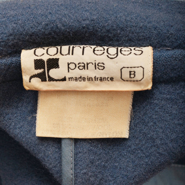 Vintage 1970s Courreges Paris Blue Wool Coat Made in France Ladies Size B