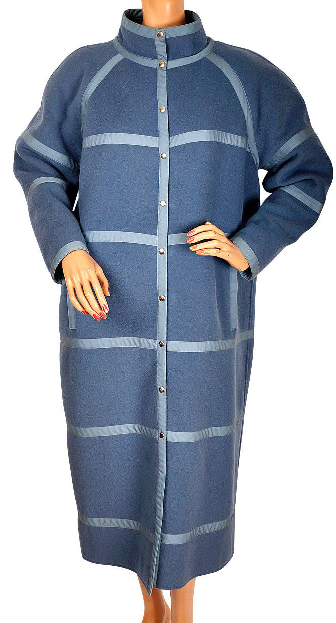 Vintage 1970s Courreges Paris Blue Wool Coat Made in France Ladies