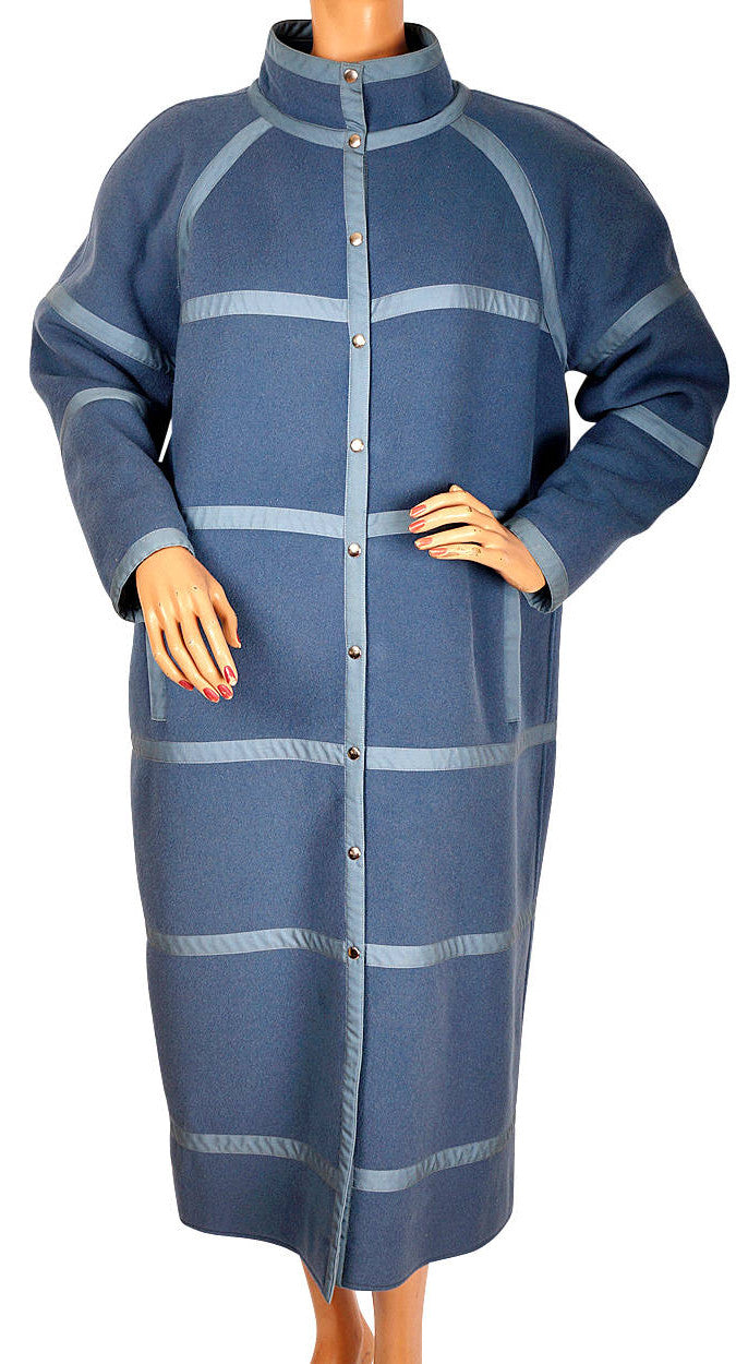 Vintage 1970s Courreges Paris Blue Wool Coat Made in France Ladies Size B - Poppy's Vintage Clothing