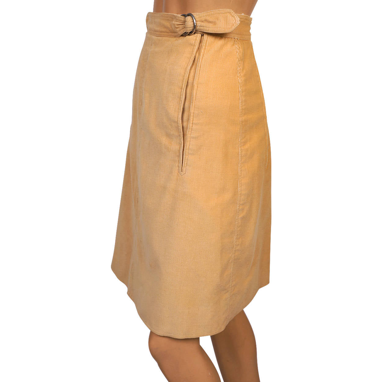 Vintage 1970s Courreges Paris Corduroy Skirt Sand Coloured Cotton Size 00 Small - Poppy's Vintage Clothing