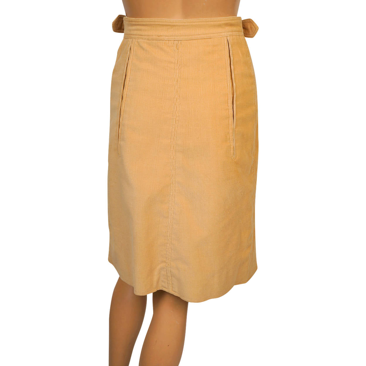 Vintage 1970s Courreges Paris Corduroy Skirt Sand Coloured Cotton Size 00 Small - Poppy's Vintage Clothing