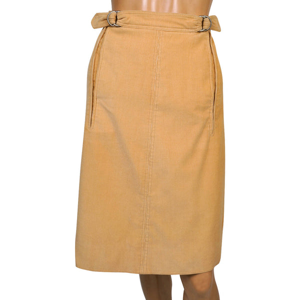 Vintage 1970s Courreges Paris Corduroy Skirt Sand Coloured Cotton Size 00 Small - Poppy's Vintage Clothing