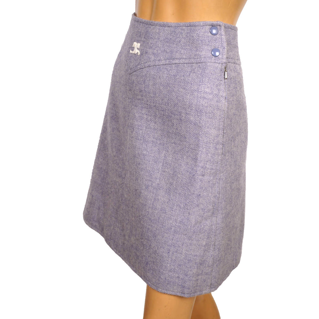 Vintage 1970s Courreges Paris Lavender Blue Wool Mini Skirt - Couture Future - Poppy's Vintage Clothing