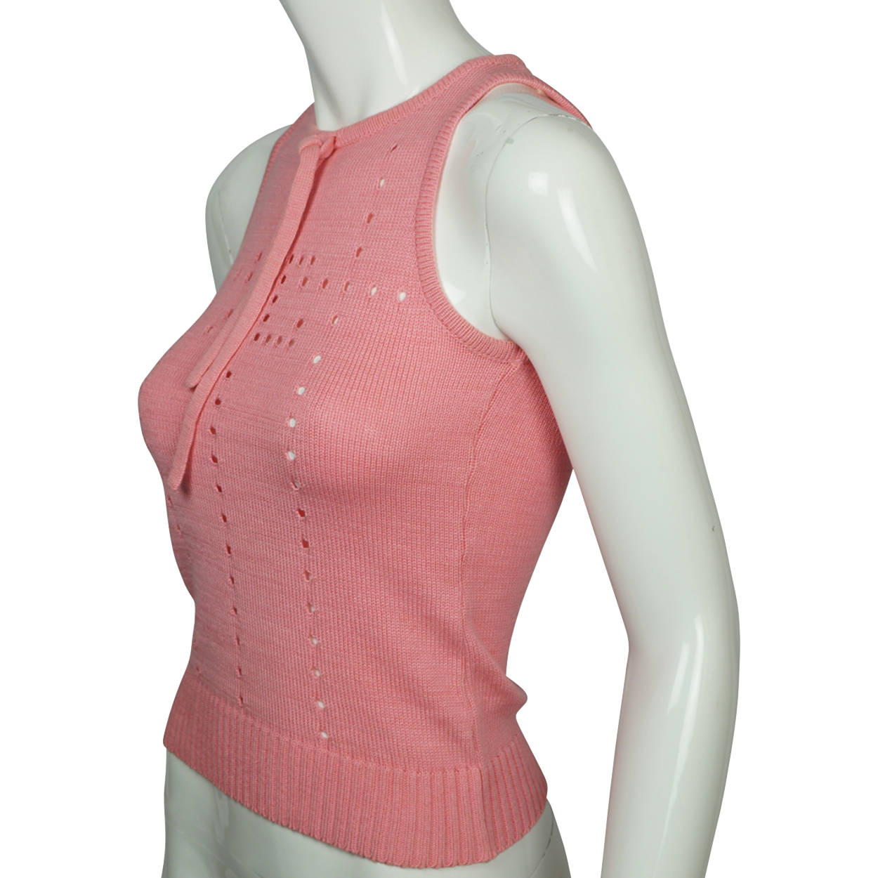 Vintage 1970s Courreges Shell Top Pink Cotton Acrylic Blend Knit Size S - Poppy's Vintage Clothing