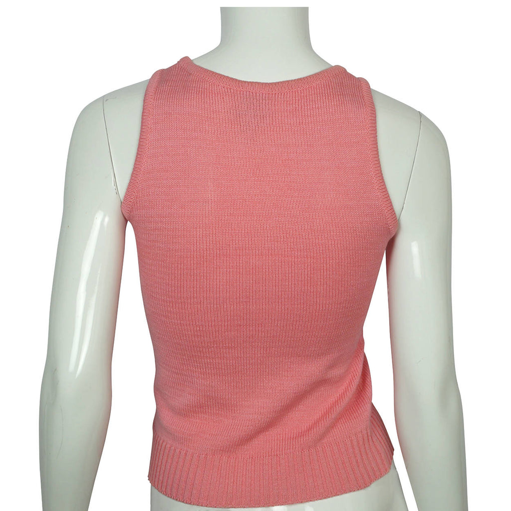 Vintage 1970s Courreges Shell Top Pink Cotton Acrylic Blend Knit Size S - Poppy's Vintage Clothing
