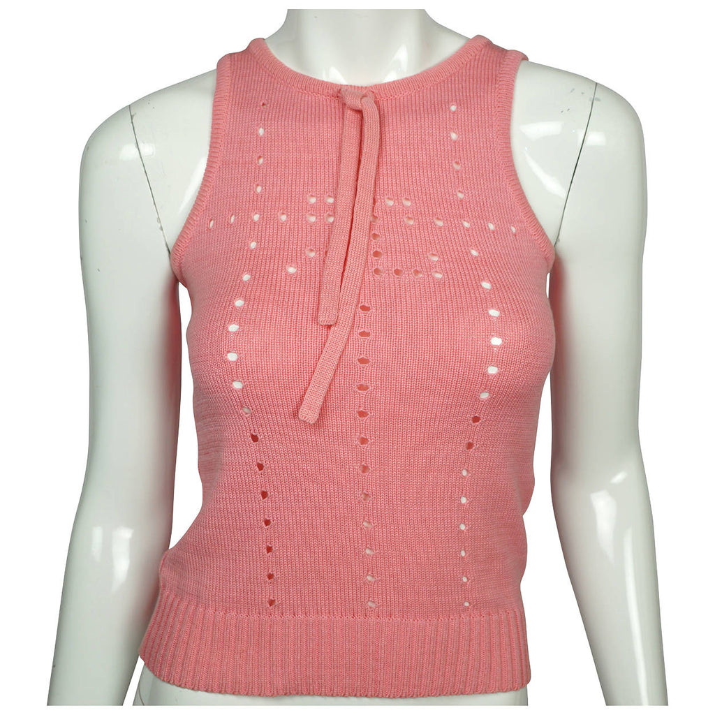 Vintage 1970s Courreges Shell Top Pink Cotton Acrylic Blend Knit Size S - Poppy's Vintage Clothing