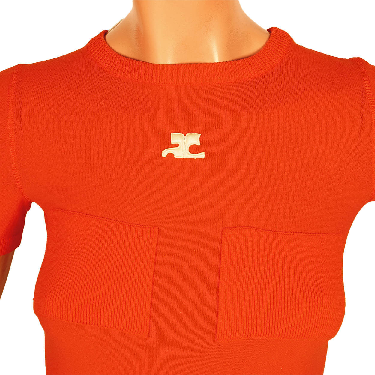 Vintage Courreges Orange T Shirt Top Size S 1970s - Poppy's Vintage Clothing