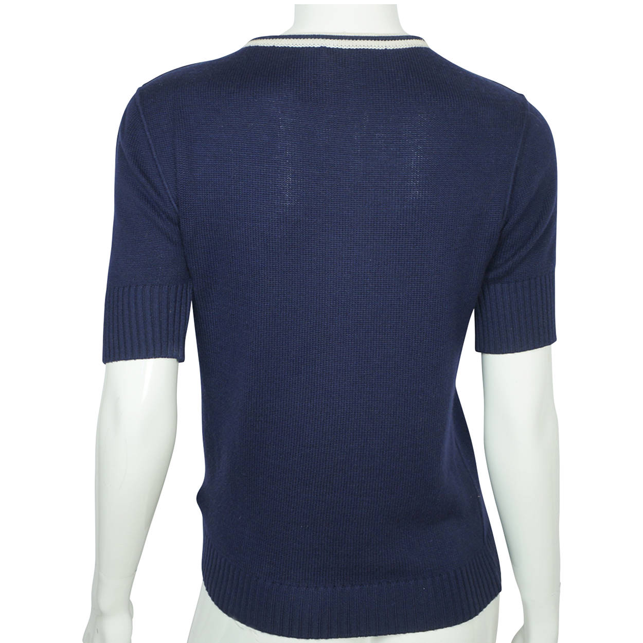 Vintage 1970s Courreges Paris Logo Sweater Top Blue Cotton Acrylic
