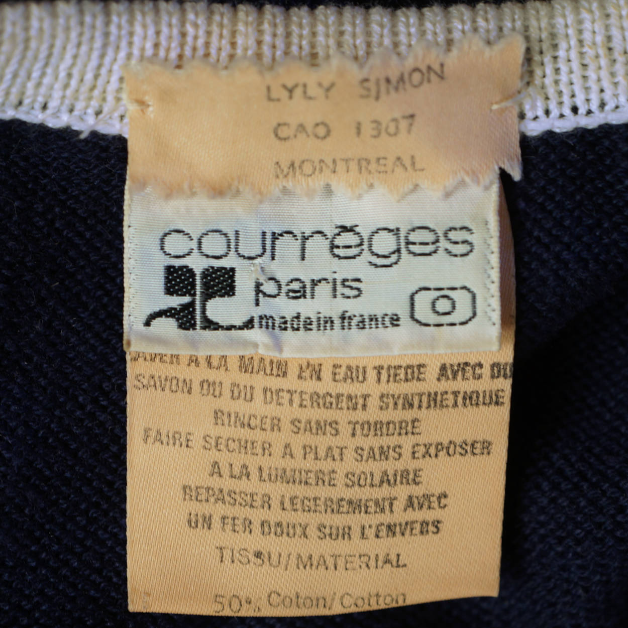 Vintage 1970s Courreges Paris Logo Sweater Top Blue Cotton Acrylic